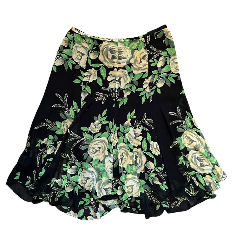 Vintage 90s Y2K Karen Kane Floral Silk Skirt Fairycore Whimsigoth Boho Size 4
